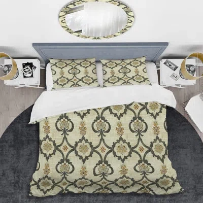 Design Art Ivory Cream Quatrefoil Glam - Transitional Duvet Cover Set In Cream;ivory