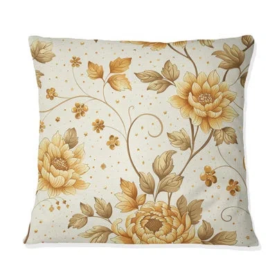 Design Art Ivory Flower Blooms - Glam Throw Pillow In Gold;ivory