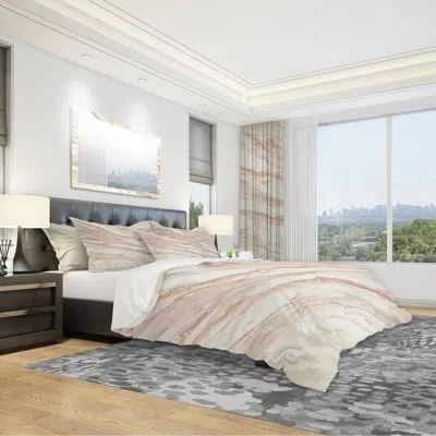 Design Art Ivory Microfiber Modern & Contemporary Duvet Cover Set
