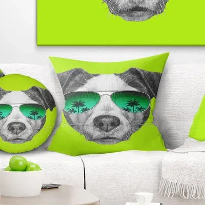 Design Art Jack Russell In Green Glasses - Animal Printed Pillow