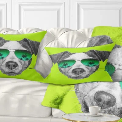 Design Art Jack Russell In Green Glasses - Animal Printed Throw Pillow