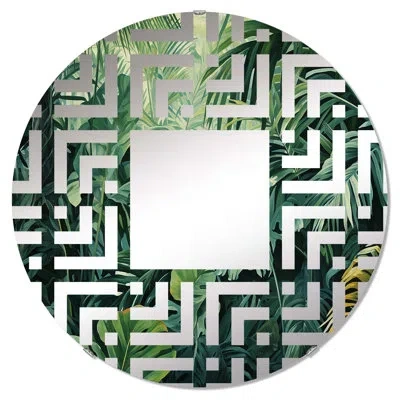 Design Art Jade Jungle Thick Jungle Of Palm Trees Ii - Maze Decorative Mirror|round In Green