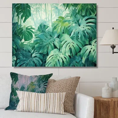 Design Art Jade Jungle Thick Jungle Of Palm Trees Iii - Palm Trees Wall Art Palm Wall Art For Living Room In Wrapped Canvas