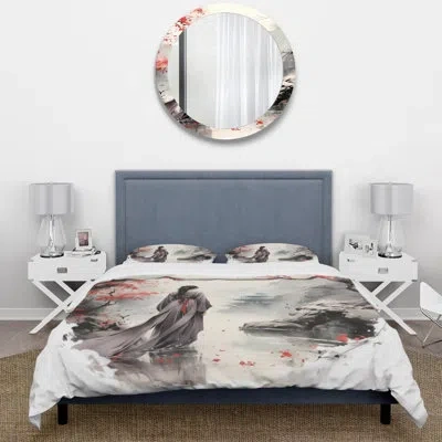 Design Art Japan Land Of The Samurai Vi Beddingmicrofiber / Polyester Duvet Cover Set In Gray;red