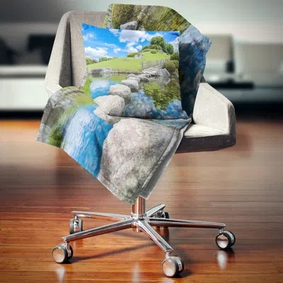 Design Art Japanese Garden In Okayama - Landscape Printed Pillow In Blue;black;brown;green;red;yellow
