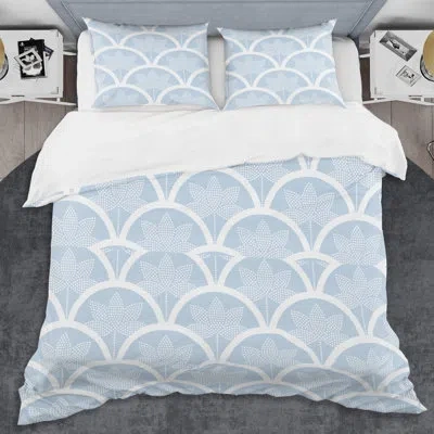 Design Art Japanese Half-circle Mid-century Duvet Cover Set In Blue