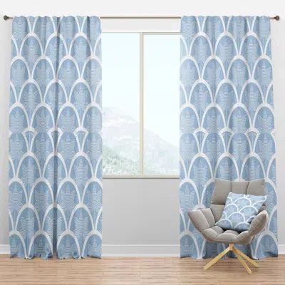 Design Art Japanese Style Half-circle Pattern - Mid-century Curtain - Velvet Room Darkening - 1 Panel In Blue