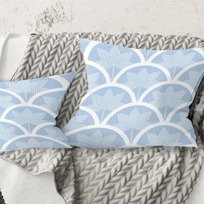Design Art Japanese Style Half-circle Pattern - Mid-century Modern Printed Throw Pillow In Blue