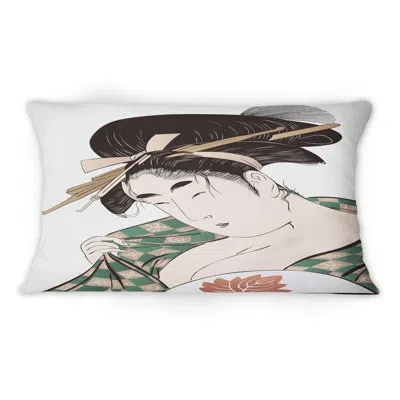 Design Art Japanese Ukiyo-e Woman - Mid-century Modern Printed Throw Pillow 1