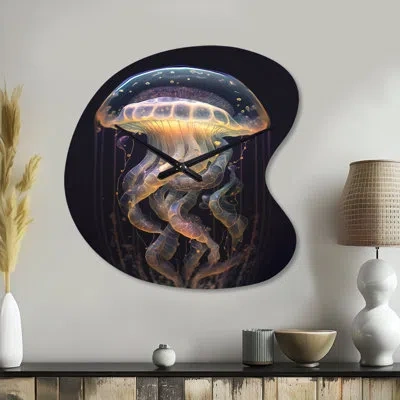 Design Art Jellyfish Iii - Unique Shape Jellyfish Metal Wall Clock, White Wall Clock Print In White;pink