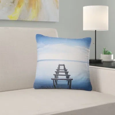Design Art Jetty Remains In Blue Lake - Sea & Shore Printed Pillow