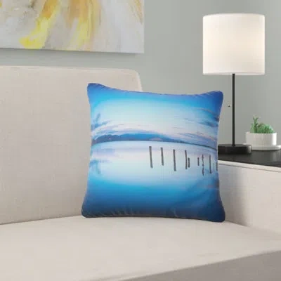 Design Art Jetty Remains In Blue Sea - Sea & Shore Printed Pillow
