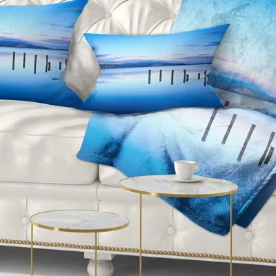 Design Art Jetty Remains In Blue Sea - Sea & Shore Printed Throw Pillow