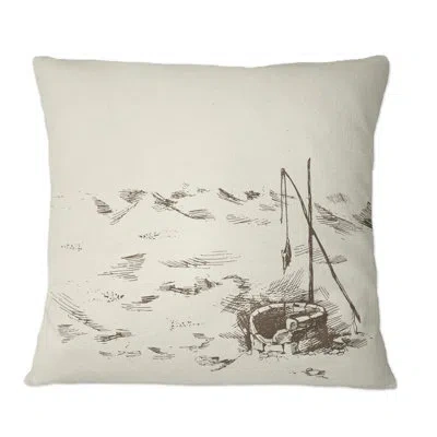 Design Art Jewish Fountain Basin Hole In Israel - Vintage Printed Throw Pillow In Gray