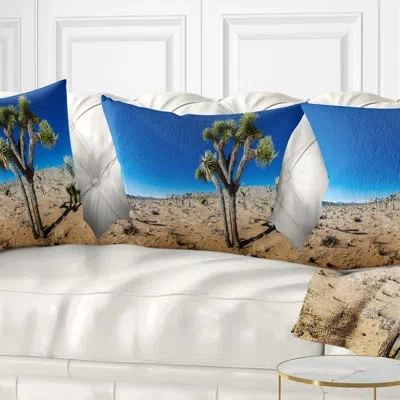Design Art Joshua Tree In Open Desert - Landscape Printed Pillow In Blue;black;brown;green;red;yellow