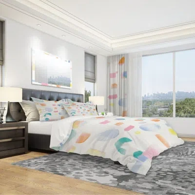 Design Art Joy Geometric Simple - Mid-century Modern Duvet Cover Set - Microfiber Polyester In White
