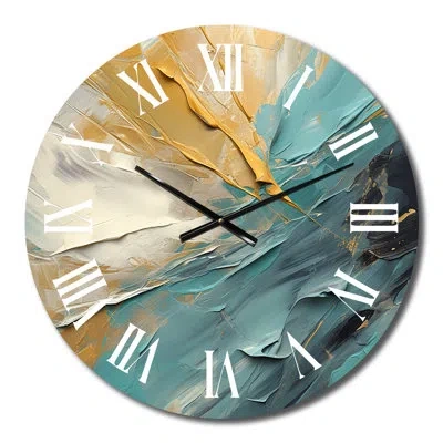 Design Art Joy Of Peace Abstract Light Blue Gold Painting Metal Wall Clock In Blue;white;gold