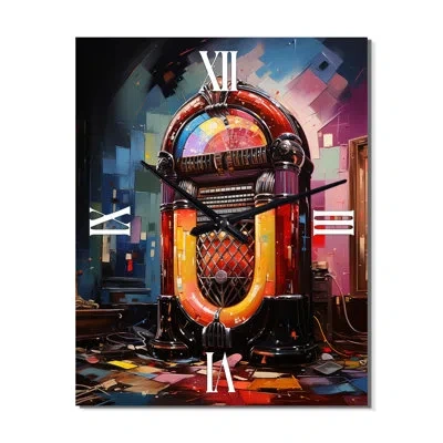 Design Art Jukeboxe Groove Gallery Pointillism - Entertainment Wall Clock Oversized In Yellow