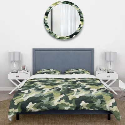 Design Art Jungle Camouflage Adventures Ii - Camouflage Duvet Cover Set - Microfiber Polyester In Green