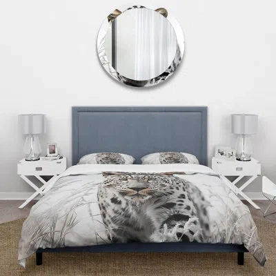 Design Art Jungle Leopard Stalk I - Animals Duvet Cover Set - Microfiber Polyester In Black;beige