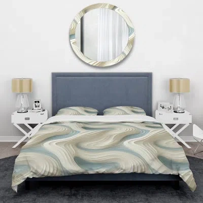 Design Art Kahraman Sculptural Simplicity - Abstract Duvet Cover Set - Microfiber Polyester In Blue;beige
