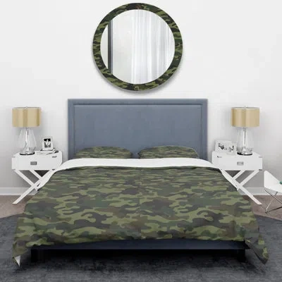Design Art Khaki Military Camouflage - Abstract Duvet Cover Set - Microfiber Polyester In Green