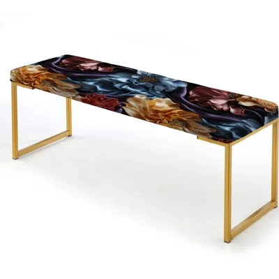 Design Art Kimono Whispers - Chinese Floral Upholstered Gold Bench