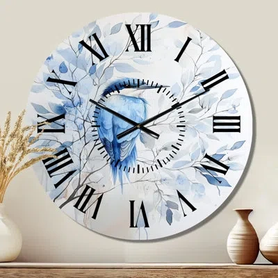 Design Art Kingfisher At The River - Nature Silent Round Metal Wall Clock In Blue
