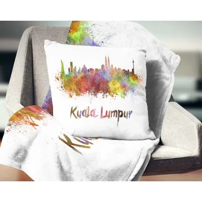 Design Art Kuala Lumpur Skyline - Cityscape Printed Pillow In Yellow;purple