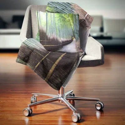 Design Art Kyoto Bamboo Forest Pathway - Forest Printed Pillow In Blue;black;brown;green;red;yellow