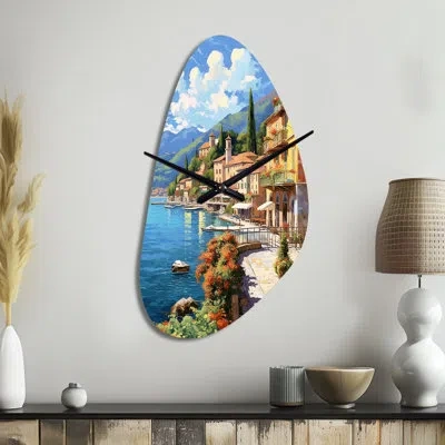 Design Art La Dolce Italian Beachside Ii - Italy Asymmetrical Metal Clock, Traditional Irregular Shape Wall Clo In Yellow