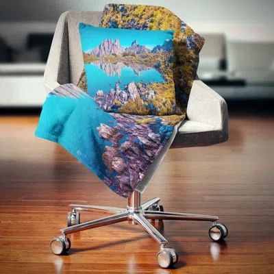 Design Art Lago Rienza Ursprung Panorama - Sea & Shore Printed Pillow In Green