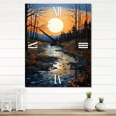 Design Art Lake At Dusk I - Cottage Wall Clock Oversized In Orange