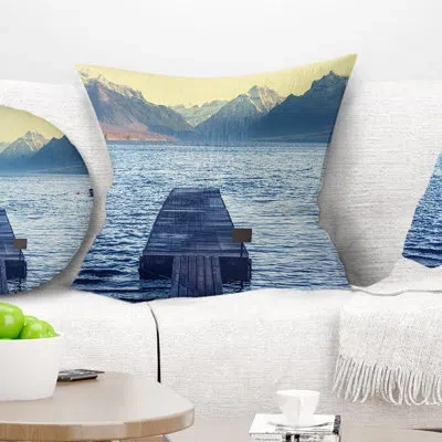 Design Art Lake In Glacier National Park - Sea & Shore Printed Pillow In Blue
