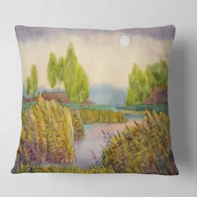 Design Art Lake In The Reeds - Nautical & Coastal Printed Pillow In Green