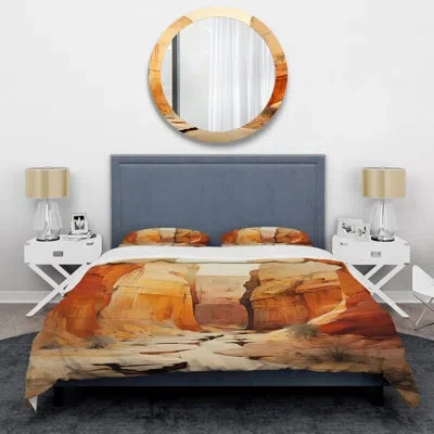 Design Art Landscape 4 Pcs Comforter Set - Bold Landscape Canyon Desert V Comforter Bedding Set In Orange;beige
