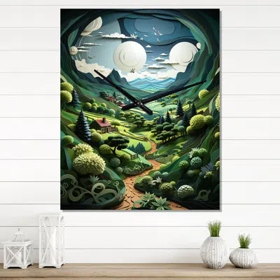 Design Art Landscape Barn By Moonlight Ii - Farmhouse Wall Clock In Green;teal