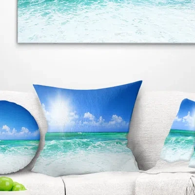 Design Art Landscape Beautiful Blue Beach - Sea & Shore Printed Throw Pillow