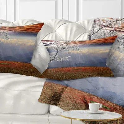 Design Art Landscape Beautiful Flower Field At Sunset Lumbar Pillow