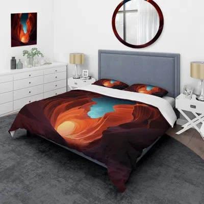 Design Art Landscape Bedding Set Of 4 - Magical Lower Canyon Ii Comforter Bedding Set In Teal;orange
