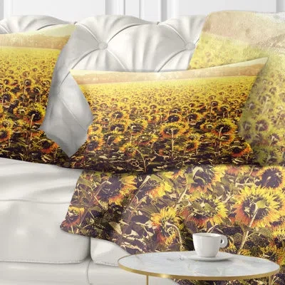 Design Art Landscape Blooming Sunflowers At Sunset Lumbar Pillow