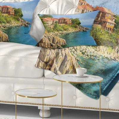 Design Art Landscape Blue Summer Sea - Sea & Shore Printed Throw Pillow