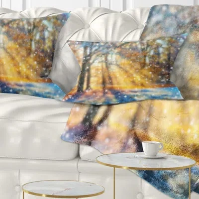 Design Art Landscape Blur Winter With Snow Flakes Lumbar Pillow
