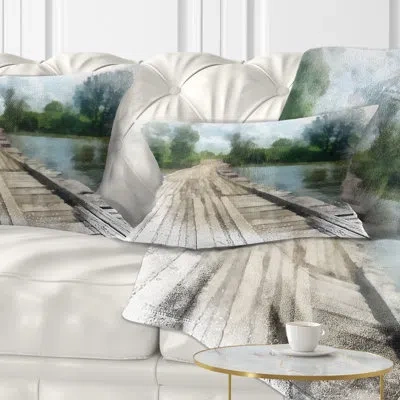 Design Art Landscape Bridge Over Waterfall Forest Lumbar Pillow