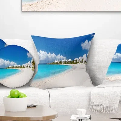 Design Art Landscape Caribbean Beach Panorama - Sea & Shore Printed Pillow In Blue;beige