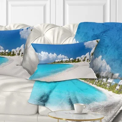Design Art Landscape Caribbean Beach Panorama - Sea & Shore Printed Throw Pillow