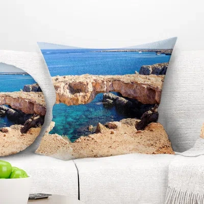 Design Art Landscape Cavo Cape Greco Natural Bridge Throw Pillow