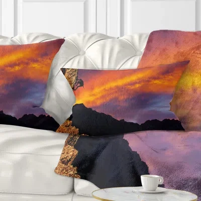 Design Art Landscape Climber On Sunset Background Lumbar Pillow