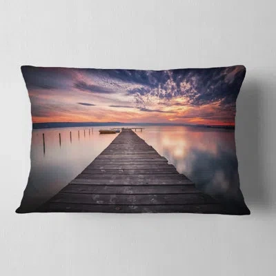 Design Art Landscape Colorful Sunset Over Lake - Sea & Shore Printed Throw Pillow