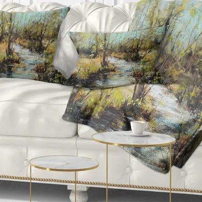 Design Art Landscape Creek And Woods Oil Painting Lumbar Pillow